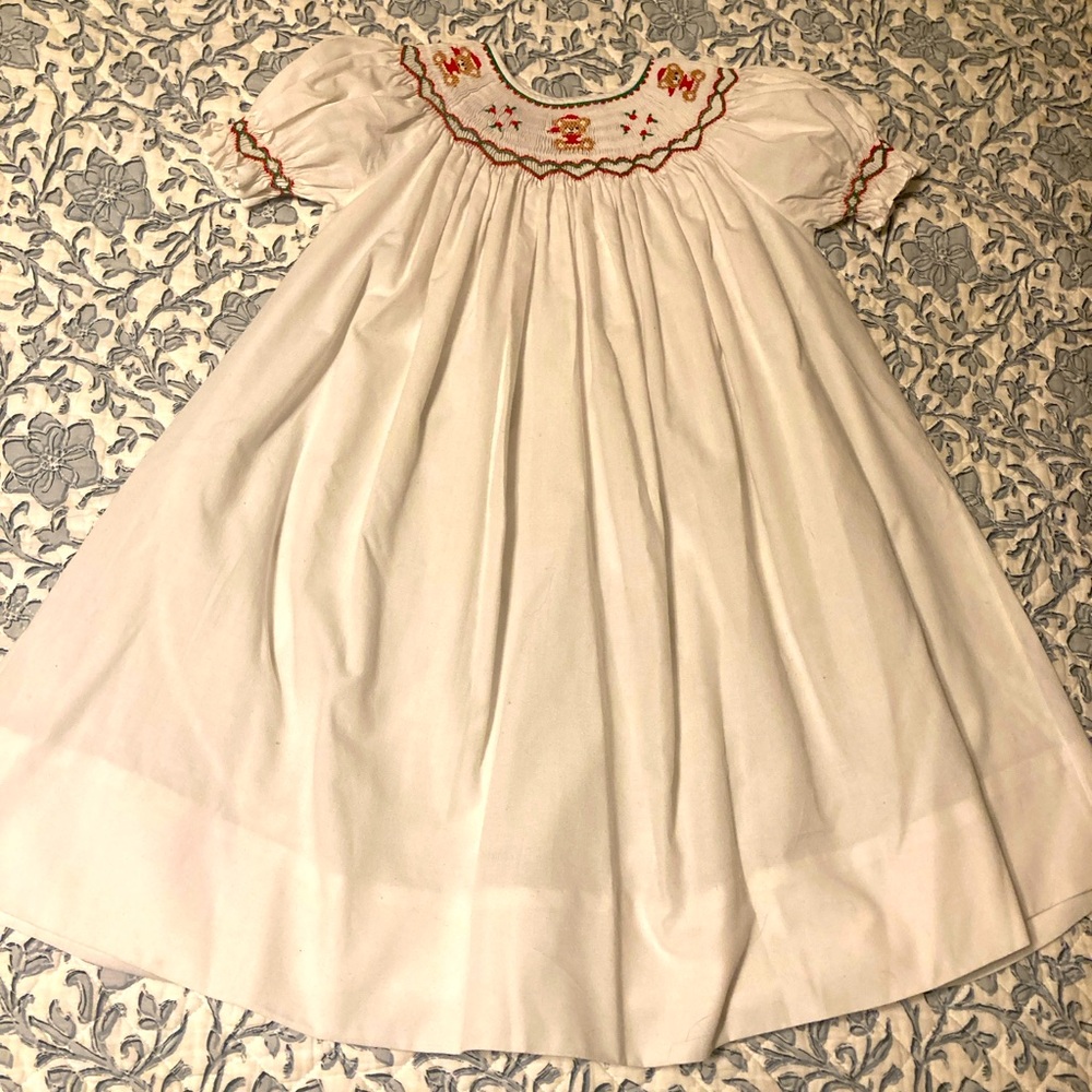 GIRLS MONOGRAMED SMOCKED CHRISTMAS DRESS - Size 4T - BEAUTIFUL